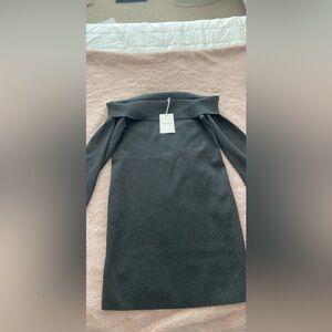 - Heather Charcoal Off The Shoulder Sweater Dress